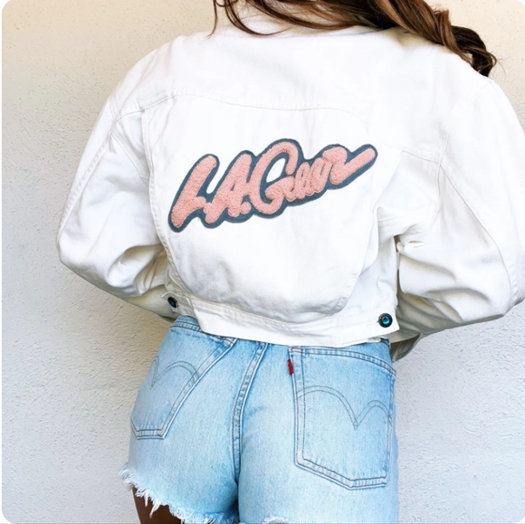 Vintage LA Gear White Denim Cropped Jacket - Picture 2 of 12